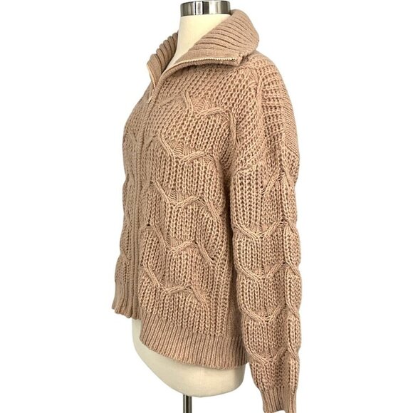 Heartloom Rylen Cardigan Sweater Size L Doe Beige Full Zip Collared Chunky - Picture 3 of 9